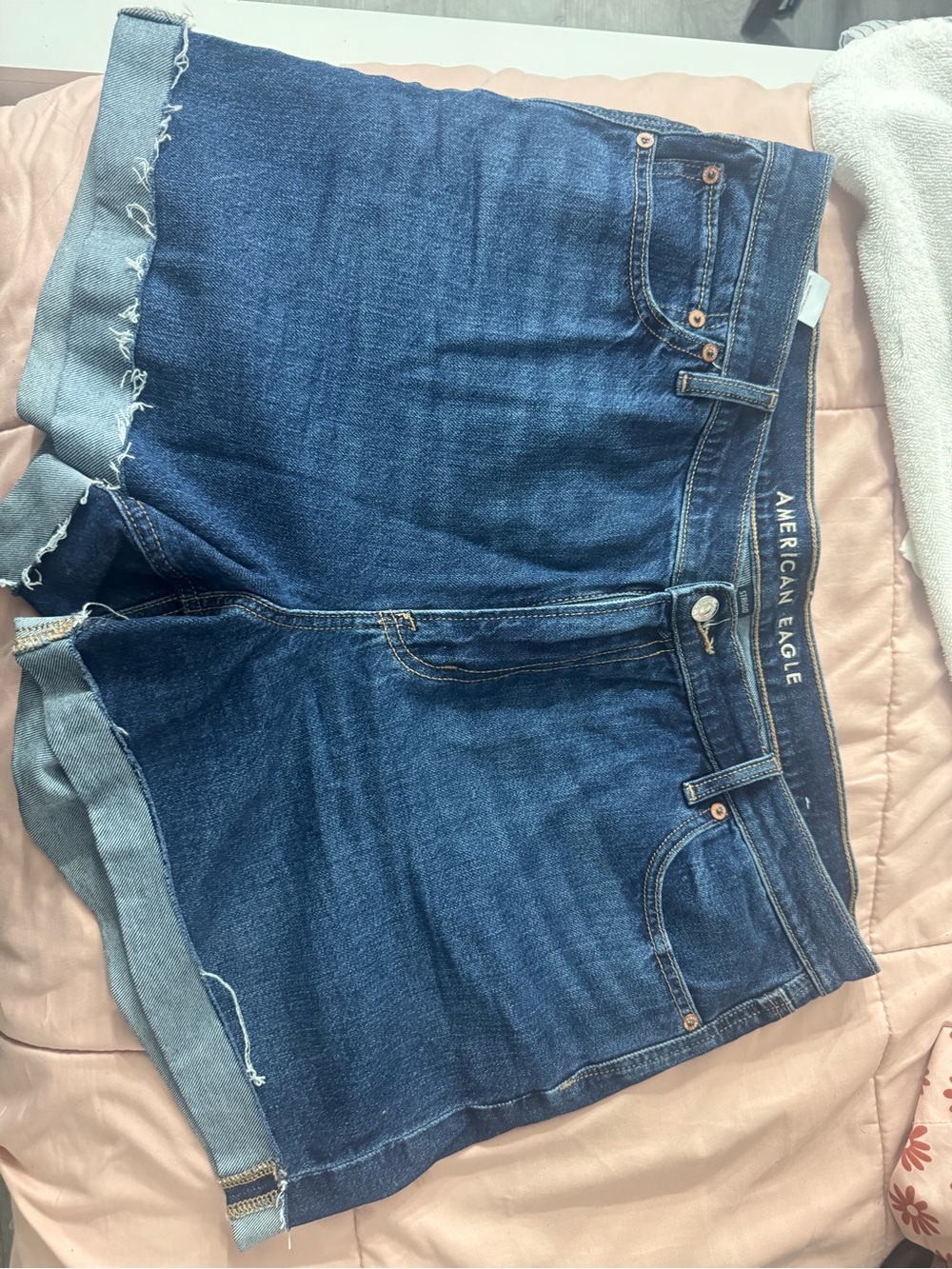 American Eagle Outfitters Dark Blue Denim Roll-Cuff Jean Shorts